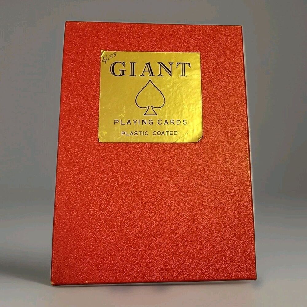 Vintage GIANT PLAYING CARDS DECK PLASTIC COATED Great Condition Red